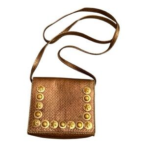 VTG Nina Arjani Leatherock Woven Bronze Star Studded Crossbody Bag Celestial 90s